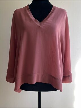 Zara Woman Dusty Rose Sheer Overlay Blouse Size S Layered V-Neck Long Sleeve Top